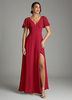 Azazie Kimber Bridesmaid Dresses Scarlet A-Line Flounce Sleeve Chiffon Dress image2