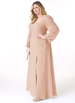 Azazie Leonia Bridesmaid Dresses English Rose A-Line Long Sleeve Chiffon Dress image10