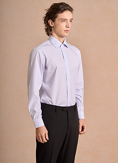 front Aiden White Mist Blue 100% Cotton Non-Iron Striped Dress Shirt