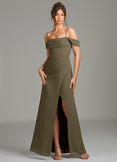 Azazie Jalice Robes de demoiselle d'honneur Robe Sirène en Mousseline de soie Épaule décolletée Vert Saule image6