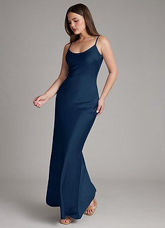 Azazie Ambra Bridesmaid Dresses Dark Navy Mermaid Pleated Stretch Satin Dress image3