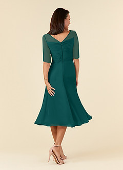 Azazie Naomi Kleider für die Brautmutter A-Linie Bootshals Gefaltet Chiffon Kleid Pfau image2