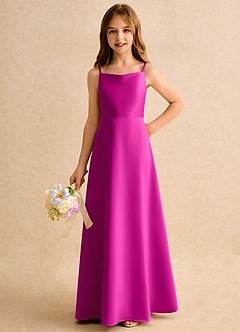 Azazie Joella Girls Formal Flower Girl Klänningar Klänning A-Line i Matt satäng Plisserad image6
