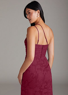 Azazie Eren Bridesmaid Dresses Burgundy Sheath One Shoulder Floral Burnout Dress image6