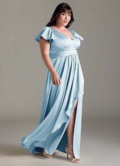 Azazie Omari Vestidos de damas de honor Vestido de Azul Cielo de Satén Elástico de Corte en A image11