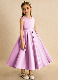 Azazie Junebuj vestidos de niña de las flores Vestido de Rosa Caramelo de Satin Mate de Princesa con Plisado image5