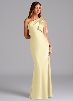 Azazie Yuanna Bridesmaid Dresses Lemon Sorbet Mermaid One Shoulder Stretch Satin Dress image5