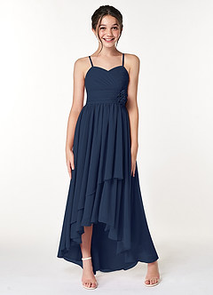 Azazie Catalina Junior Dark Navy A-Line Ruched Chiffon Dress image4