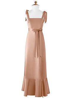 Azazie Barbara Junior Champagne Rose A-Line Bow Matte Satin Dress image6