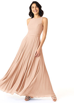 Azazie Lindie Bridesmaid Dresses English Rose A-Line Scoop Pleated Chiffon Dress image3