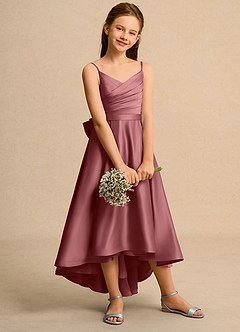 Azazie Sweets Junior Formal Blumenmädchenkleider A-Linie Plissee Matte Satin Kleid Amethyst image5