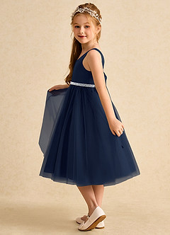 Azazie Firefly Flower Girl Dresses Dark Navy A-Line Bow Matte Satin Dress image4