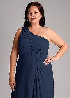 Azazie Brooke Bridesmaid Dresses Dark Navy A-Line One Shoulder Chiffon Dress image13