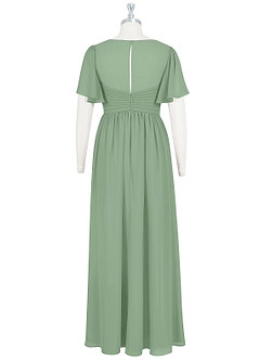 Azazie Verna Brautjungfernkleider für Schwangere A-Linie V-Hals Gerüscht Chiffon Bodenlänge Kleider image8