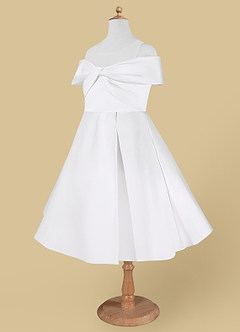 Azazie Shirin Flower Girl Dresses White A-Line Off the Shoulder Matte Satin Dress image7