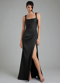 Azazie Sierra Bridesmaid Dresses Black A-Line Corset Stretch Satin Dress image6