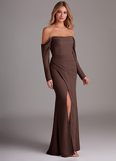 Azazie Hallie Brautjungfernkleider Meerjungfrau-Linie Langarm Chiffon Kleid Ganache image4