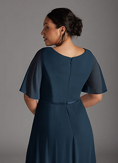Azazie Tricia Abiti per la Madre della Sposa Abito A-Line in Chiffon con Scollo a V a Pieghe Marino Scuro image12