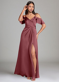 Azazie Dakota Abiti da Damigella Abito A-Line in Raso Elasticizzato a Spalla Scoperta Rosa Del Deserto image4