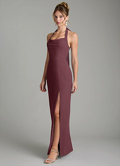 Azazie Arnelle Bridesmaid Dresses Sangria Sheath Pleated Chiffon Dress image4