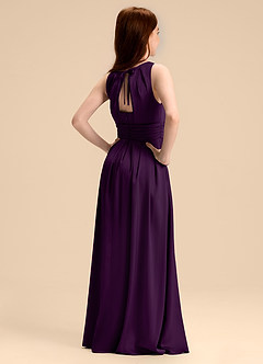 Azazie Bibiane Junior Grape A-Line Pleated Stretch Satin Dress image7