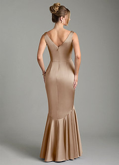 Azazie Alena Bridesmaid Dresses Taupe Mermaid Pleated Stretch Satin Dress image7