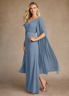 Azazie Ellsworth Mother of the Bride Dresses Dusty Blue Column Pleated Stretch Crepe Dress image4