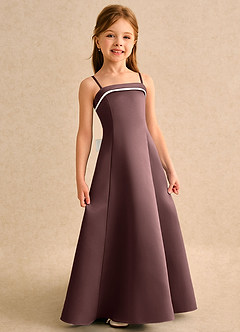 Azazie Izel Girls Formal Flower Girl Dresses Ivory Espresso A-Line Pleated Matte Satin Dress image3