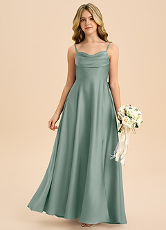 Azazie Bear Junior Abito A-Line in Raso Elasticizzato Scollo a Cuore Salvia Argentata image3