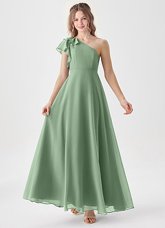 Azazie Arabella Junior A-Linie Gestreift Chiffon Kleid Matcha image1