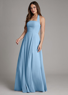 Azazie Irina Bridesmaid Dresses Steel Blue A-Line Pleated Chiffon Dress image5