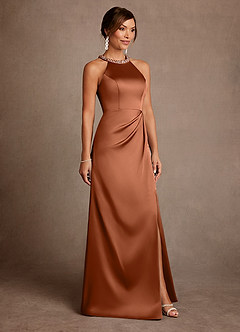 Azazie Lawrence Mother of the Bride Dresses Copper A-Line Pleated Stretch Satin Dress image4