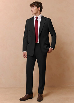 front Collins Black Double Breasted Wool Blend Suit