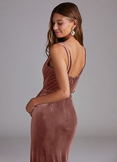 Azazie Leo Robes de demoiselle d'honneur Robe Fourreau en velours Plissée Rustikale Rose image6
