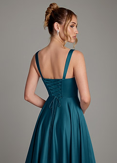 Azazie Azaria Bridesmaid Dresses Ink Blue A-Line Corset Stretch Satin Dress image2