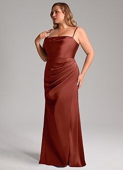 Azazie Leonis Brautjungfernkleider Wandelbar Meerjungfrau-Linie Plissee Stretch-Satin Kleid Terrakotta image13