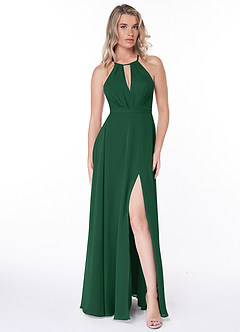 Azazie Evalleen Bridesmaid Dresses Dark Green A-Line Pleated Chiffon Dress image2