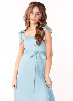 Azazie Barbara Junior Sky Blue A-Line Bow Stretch Satin Dress image5