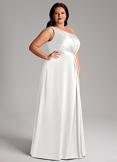 Azazie Brooke Brudtärnklänningar Klä av A-Linje i Stretch Satin Ena axeln Vit image11