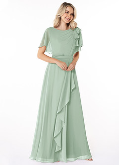 Azazie Aaliyah Modest Bridesmaid Dresses A-Line Scoop Pleated Chiffon Floor-Length Dress image3