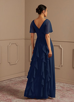 Azazie Watson At-home Try On Dresses Dark Navy A-Line V-Neck Chiffon Dress image2