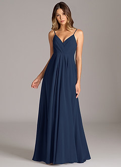 Azazie Amani Bridesmaid Dresses Dark Navy A-Line Pleated Chiffon Dress image4