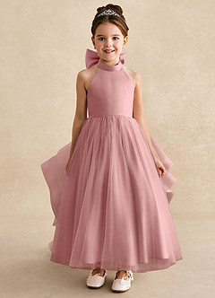 Azazie Bev vestidos de niña de las flores Vestido Rosa Polvorienta de Tul de Corte en A con Convertible image3