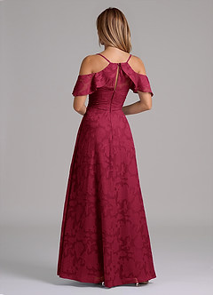 Azazie Dakota Bridesmaid Dresses Burgundy A-Line Off the Shoulder Floral Burnout Dress image2