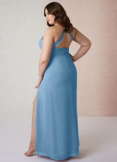 Azazie Manila Bridesmaid Dresses Steel Blue Sheath V-Neck Chiffon Dress image10