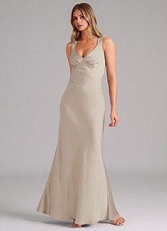 Azazie Kamila Brautjungfernkleider A-Linie Plissee Stretch-Satin Kleid Frost image3