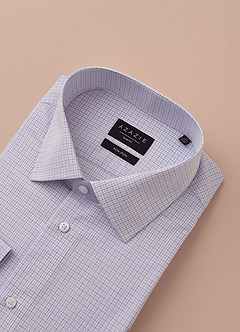 front Aiden White Mist Blue 100% Cotton Non-Iron Striped Dress Shirt