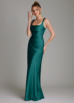 Azazie Agustina Robes de demoiselle d'honneur Robe Sirène en Satin extensible Corset Paon image5