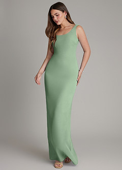 Azazie Hadley Vestidos de damas de honor Vestido de Matcha de Gasa de Corte Sirena con Plisado image4