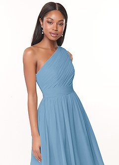 Azazie Katrina Bridesmaid Dresses Steel Blue A-Line One Shoulder Chiffon Dress image5